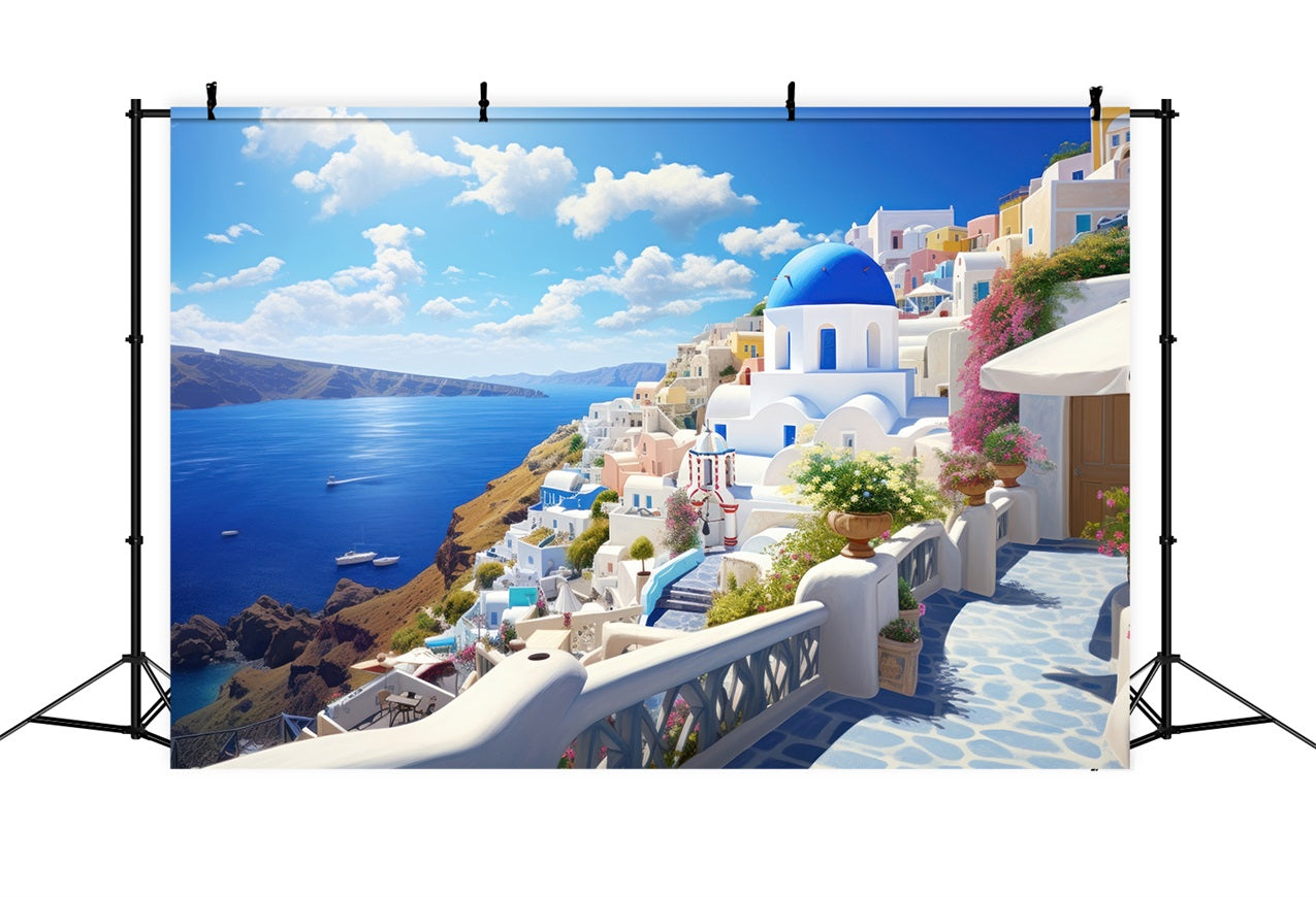 Architektur Backdrop Santorini Küstenstadt Blauer Himmel Backdrop BRP12-640