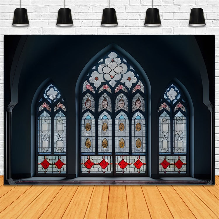 Kirche Backdrop Design Buntglas Bogenfenster Backdrop BRP12-708