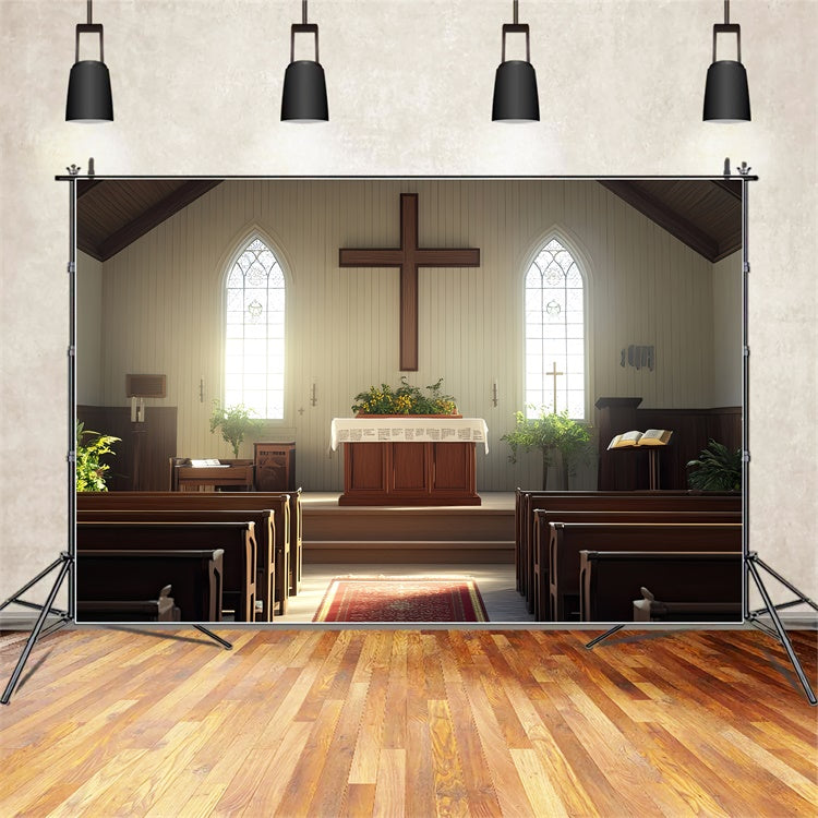 Kirche Holz Backdrops Holz Altar Blumen Kreuz Backdrop BRP12-719