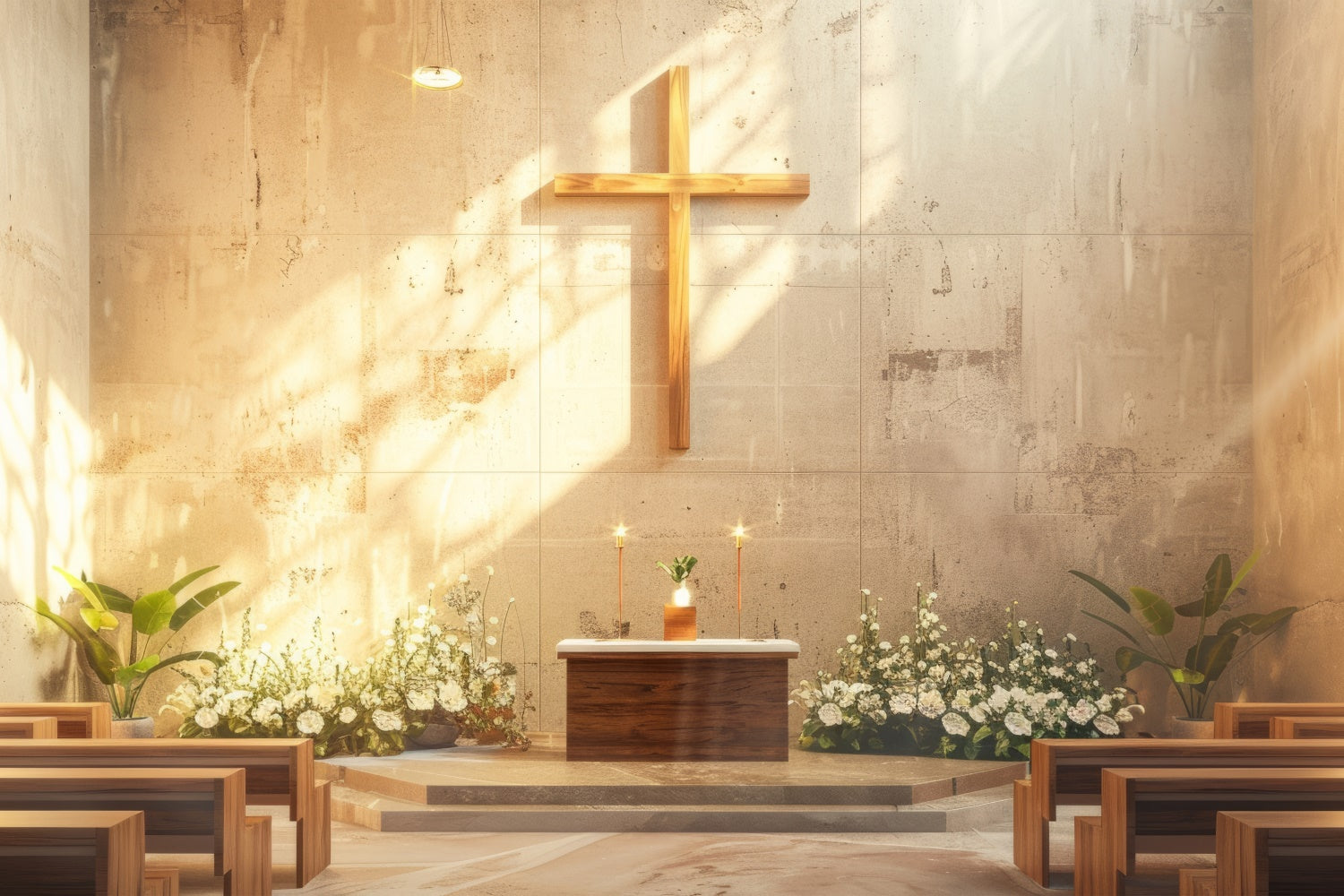 Kirche Backdrop Designs Sunlit Floral Golden Cross Backdrop BRP12-720