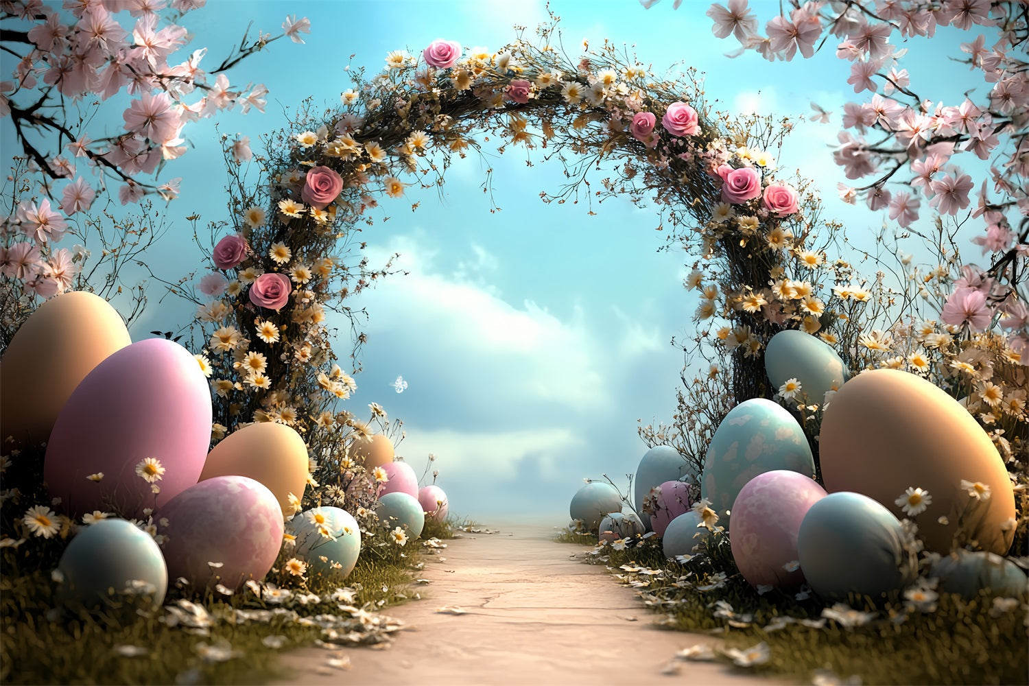 Ostern Fotohintergrund Verwunschener Frühlingsbogen Eier Hintergrund BRP12-723