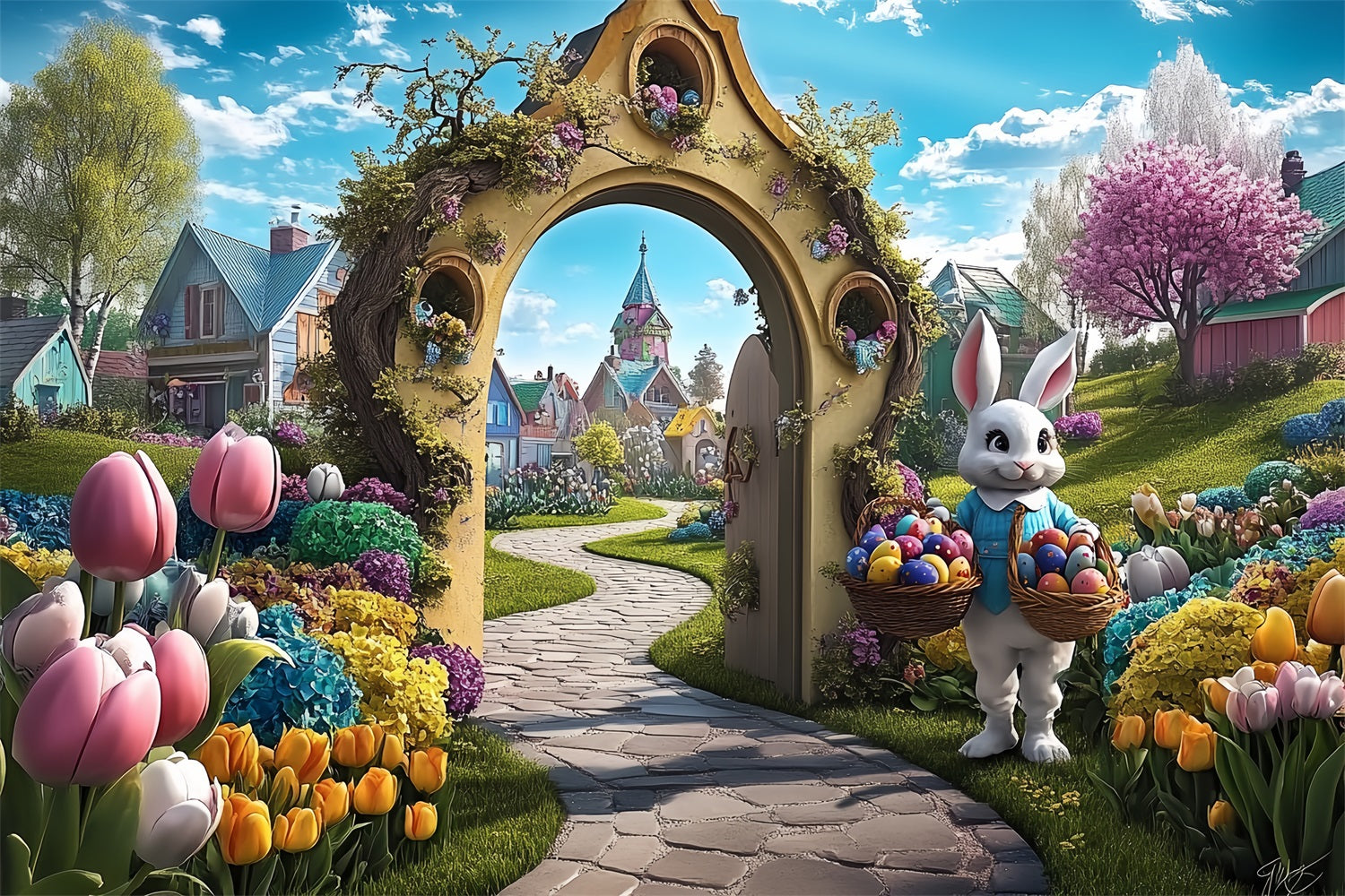 Ostern Fotohintergrund Bunny Village Pfad Bogen Hintergrund BRP12-738