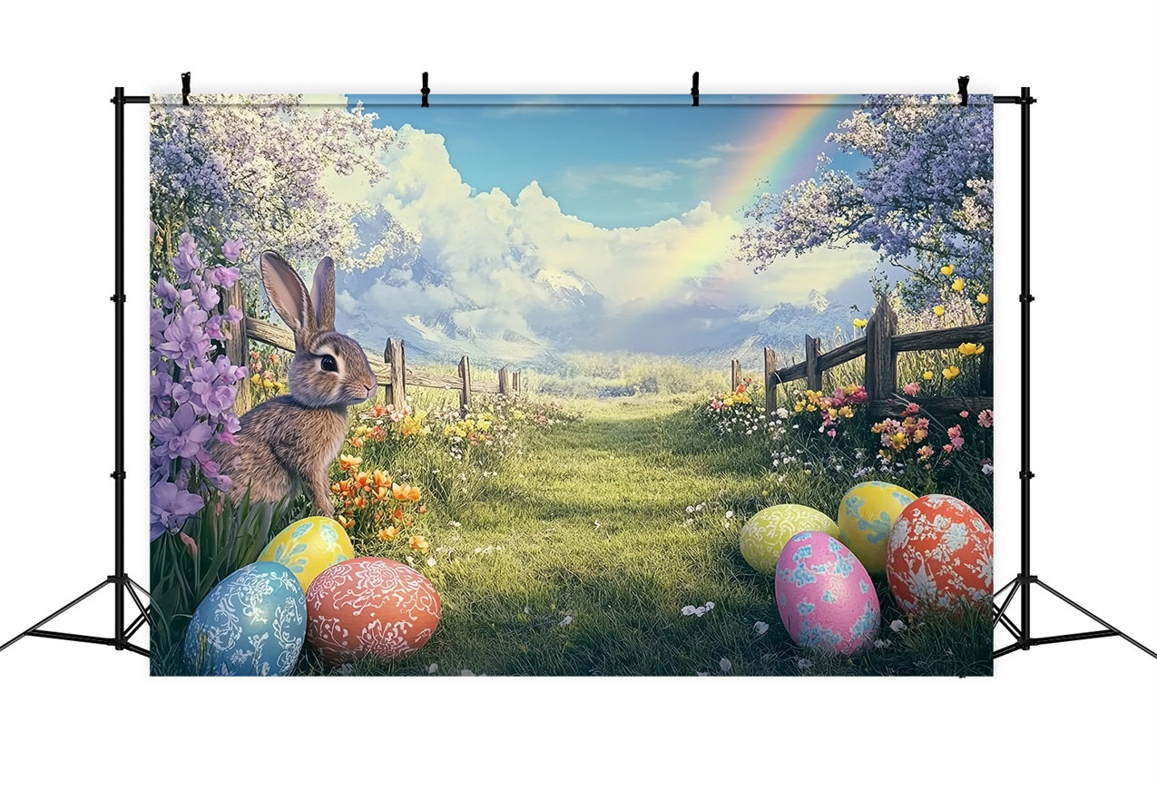 Osterhase Fotohintergrund Frühling Regenbogen Ei Feld Hintergrund BRP12-754