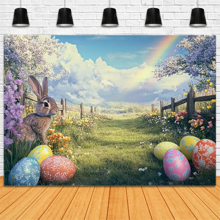 Osterhase Fotohintergrund Frühling Regenbogen Ei Feld Hintergrund BRP12-754