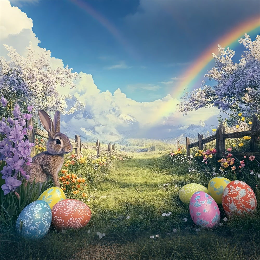 Osterhase Fotohintergrund Frühling Regenbogen Ei Feld Hintergrund BRP12-754