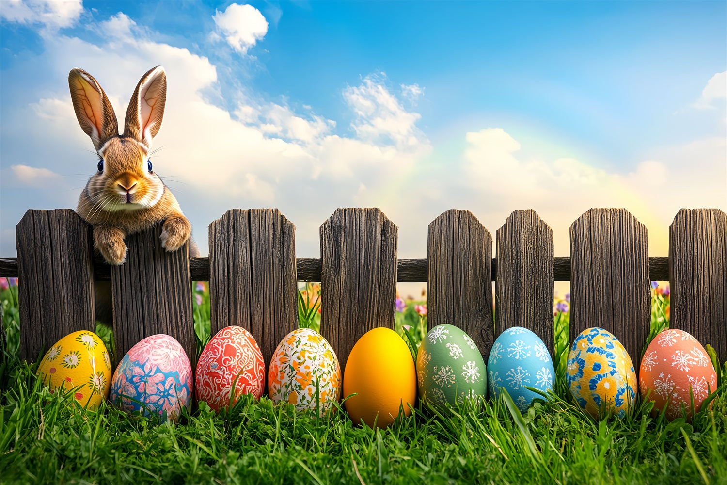 Ostern Fotoshooting Backdrop Holzzaun Hasen Ei Backdrop BRP12-756