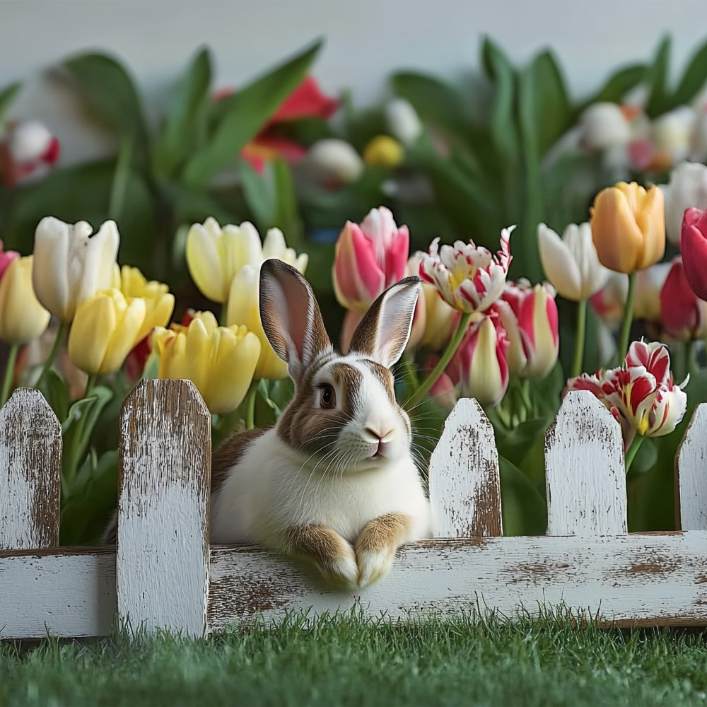 Einfache Osterkulisse Hase Tulpen Rustikale Zaun Kulisse BRP12-757