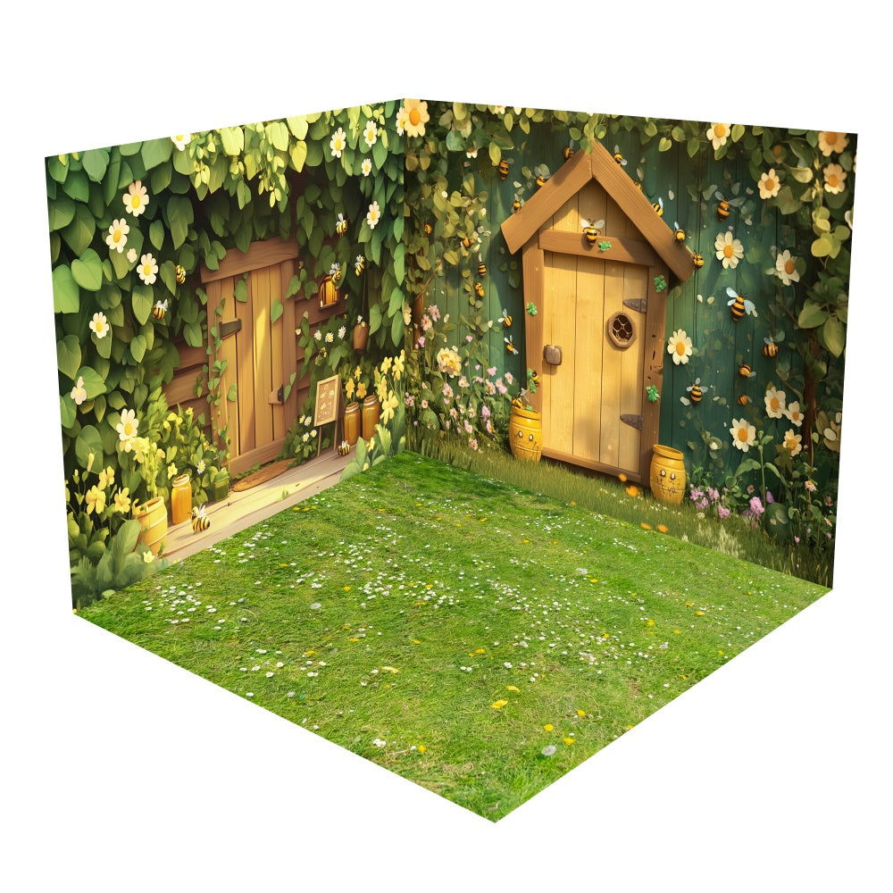 Bezaubernde Honigbiene Garten Cottage Hintergrundkulisse Zimmerset BRP2-10