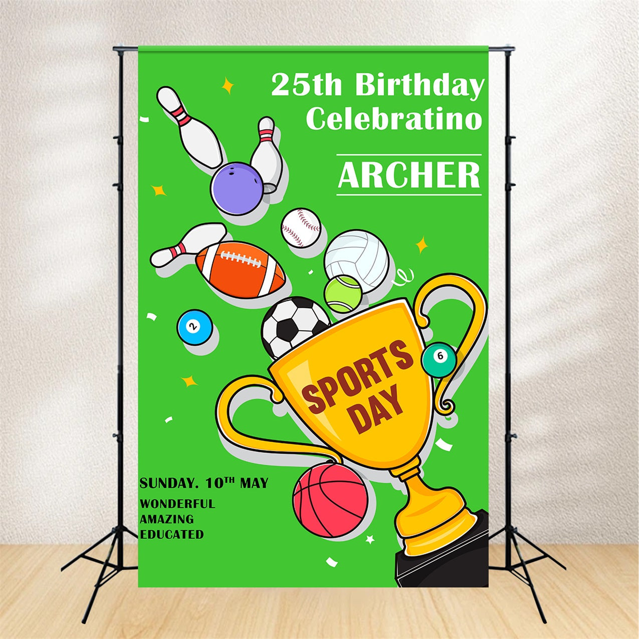 Custom Name Birthday Backdrop 25. Sport Champion Backdrop BRP2-104