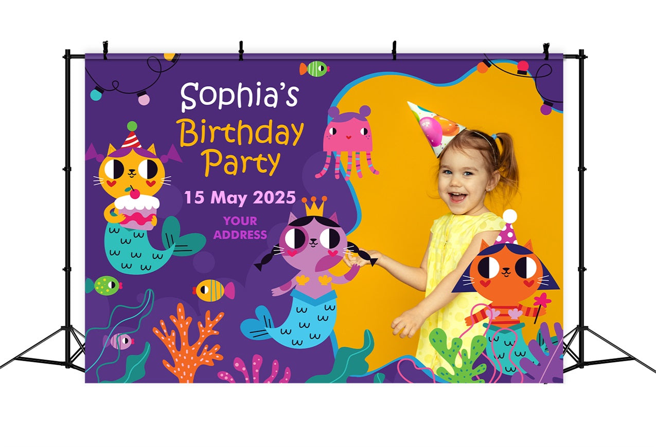 Geburtstag Backdrop Custom Cartoon Katze Meerjungfrau Backdrop BRP2-124