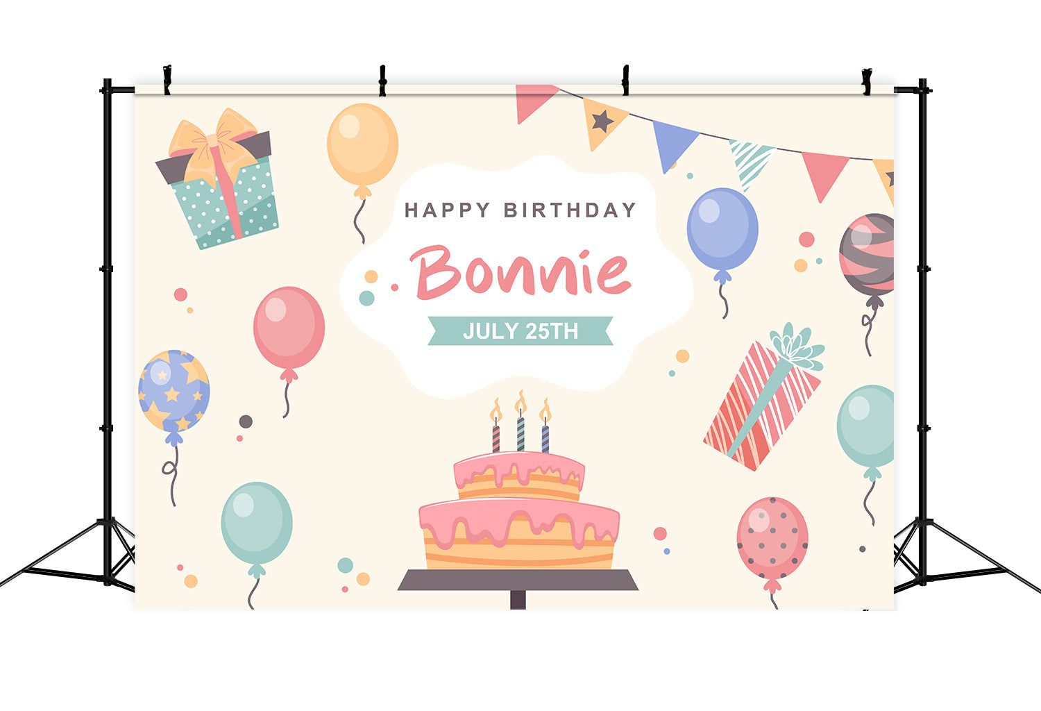 Custom Backdrop für Geburtstagsparty Ballons Kuchen Geschenke Backdrop BRP2-135