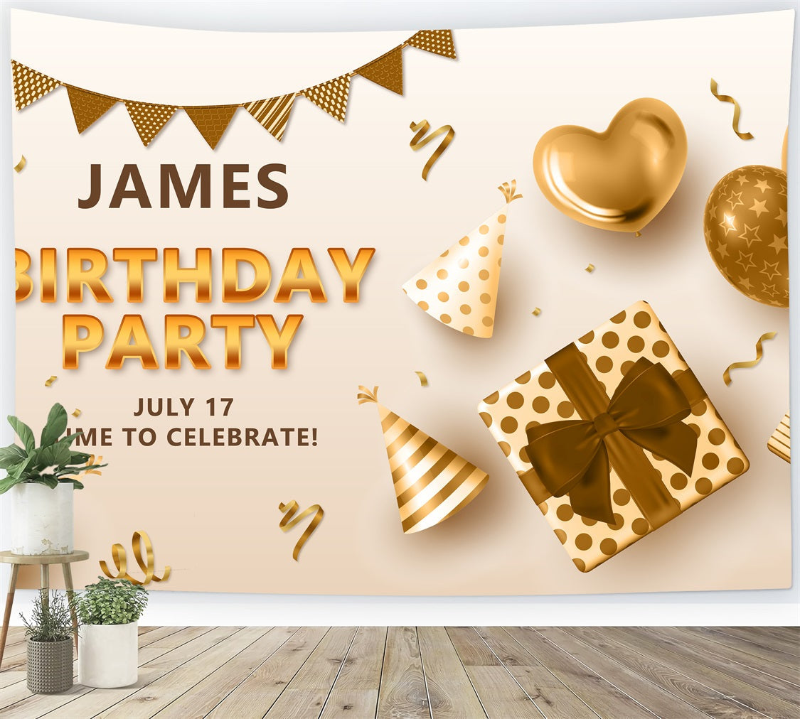 Personalisierte Backdrop für Geburtstagsparty Gold Ballon Konfetti Hintergrund BRP2-146