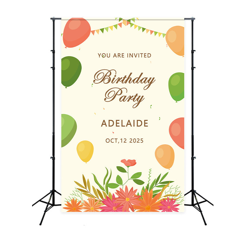 Benutzerdefinierte Name Geburtstag Backdrop Adelaide's bunte Ballon-Hintergrund BRP2-153