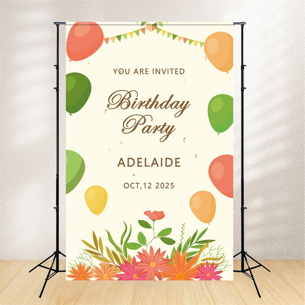 Benutzerdefinierte Name Geburtstag Backdrop Adelaide's bunte Ballon-Hintergrund BRP2-153