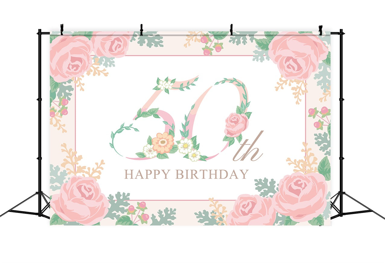 Personalisierte Backdrops für Geburtstag Romantische Floral 50th Backdrop BRP2-235