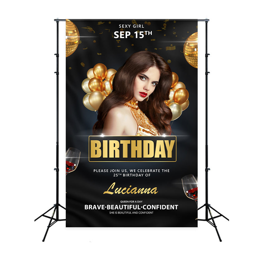 Custom Birthday Backdrops Schwarz Gold Glam Ballon Backdrop BRP2-40