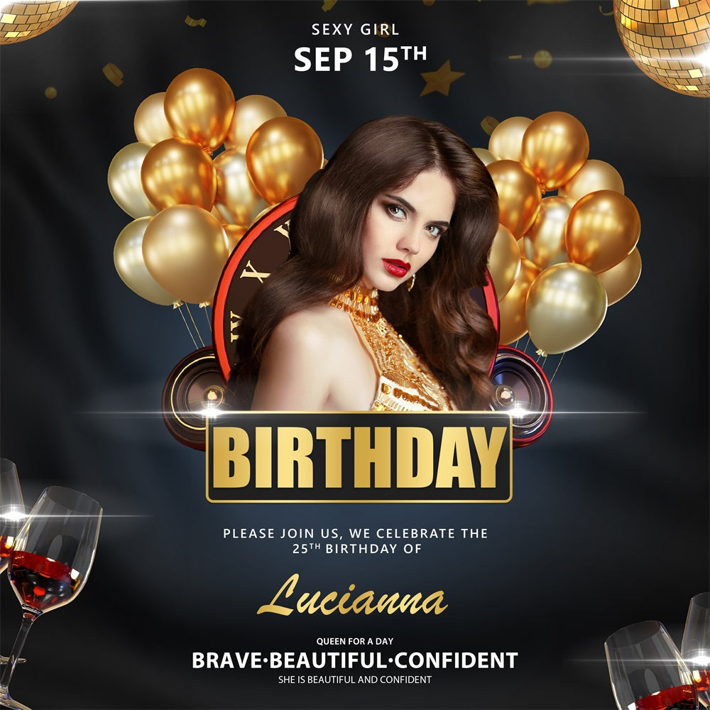 Custom Birthday Backdrops Schwarz Gold Glam Ballon Backdrop BRP2-40