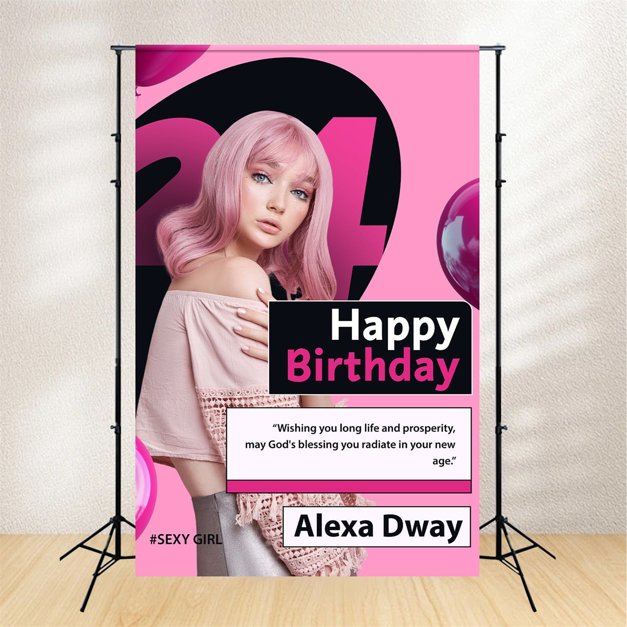 Customize Birthday Backdrop Trendy Pink Glam Fotografie Hintergrund BRP2-58