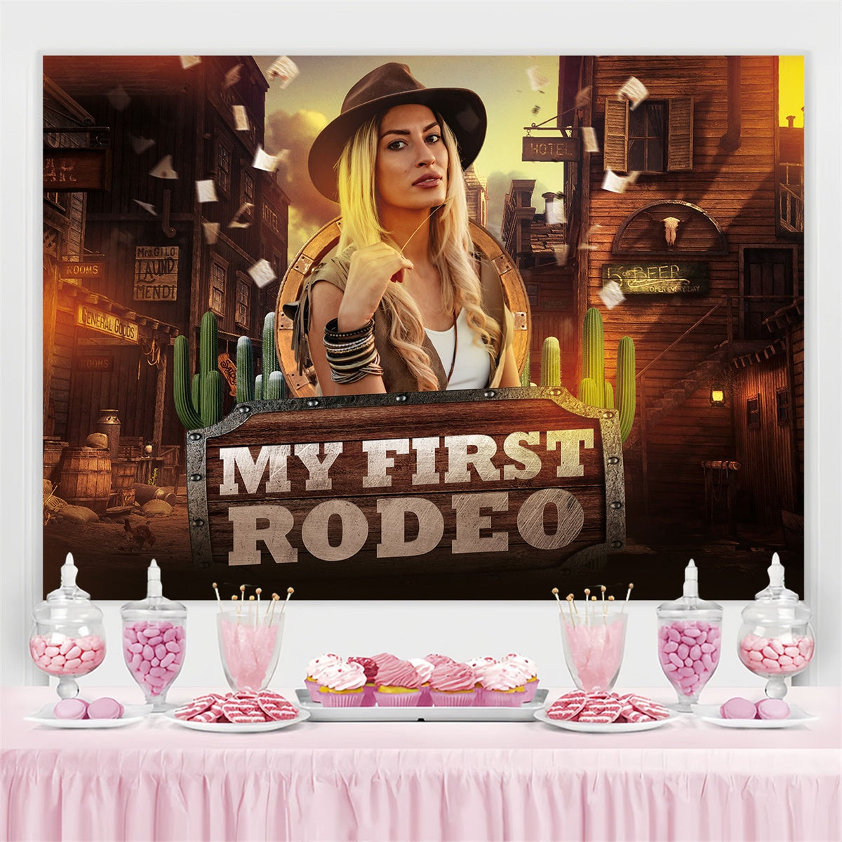 Custom Birthday Backdrops Cowgirl Abenteuer Wild West Backdrop BRP3-41
