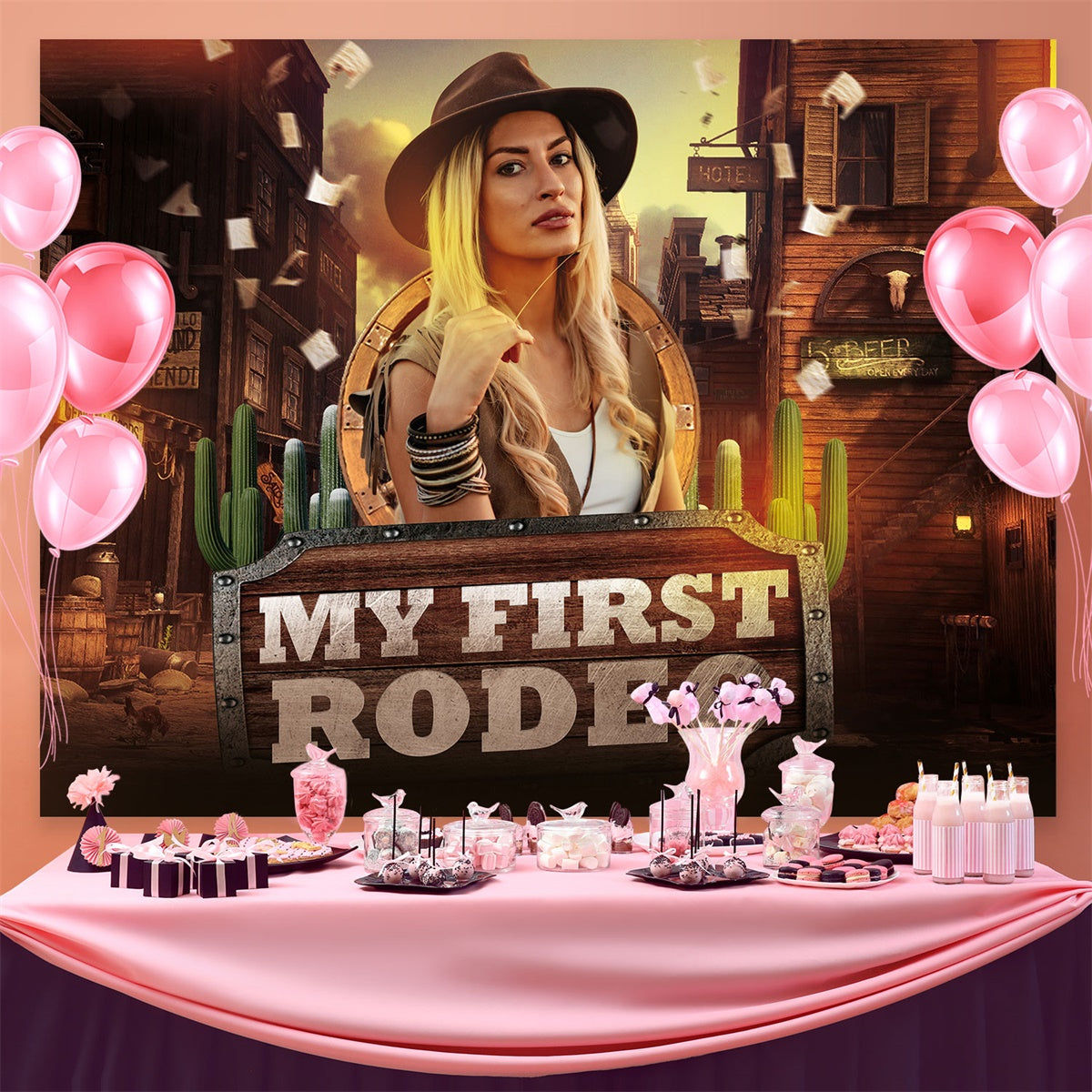 Custom Birthday Backdrops Cowgirl Abenteuer Wild West Backdrop BRP3-41