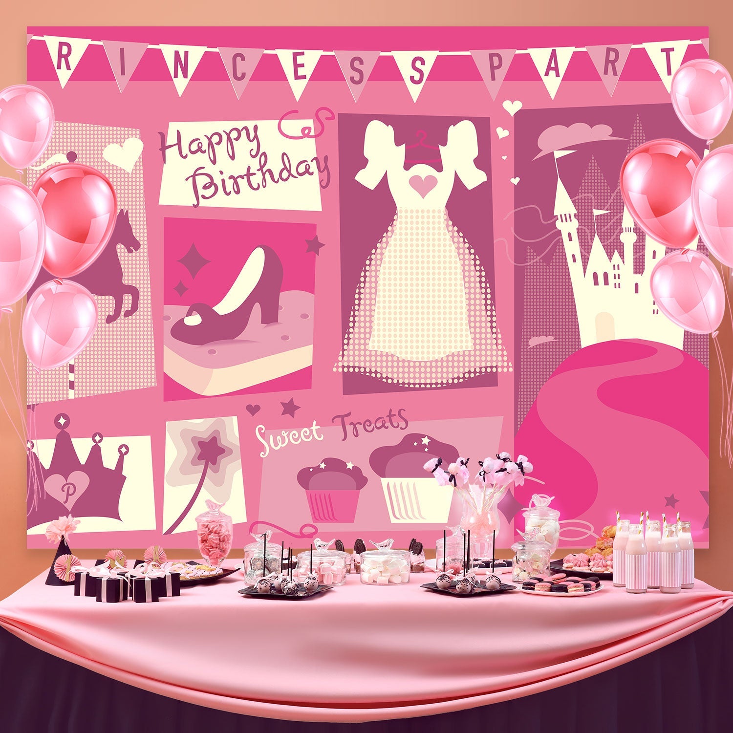Personalisierte Geburtstagskulisse Elegant Rosa Feier Hintergrund BRP3-81