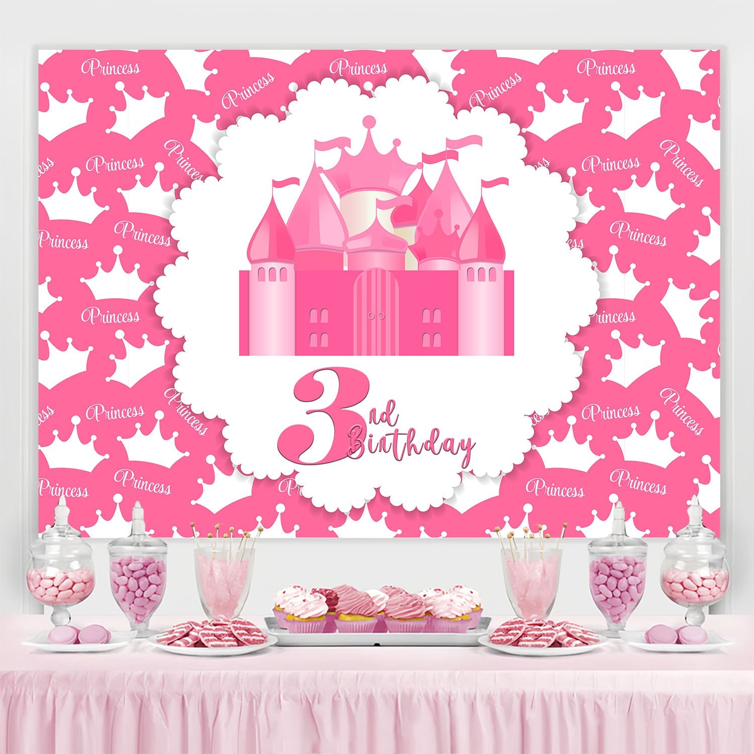 Personalisierte Geburtstagskulisse Rosa Prinzessin Schloss 3. Kulisse BRP3-84