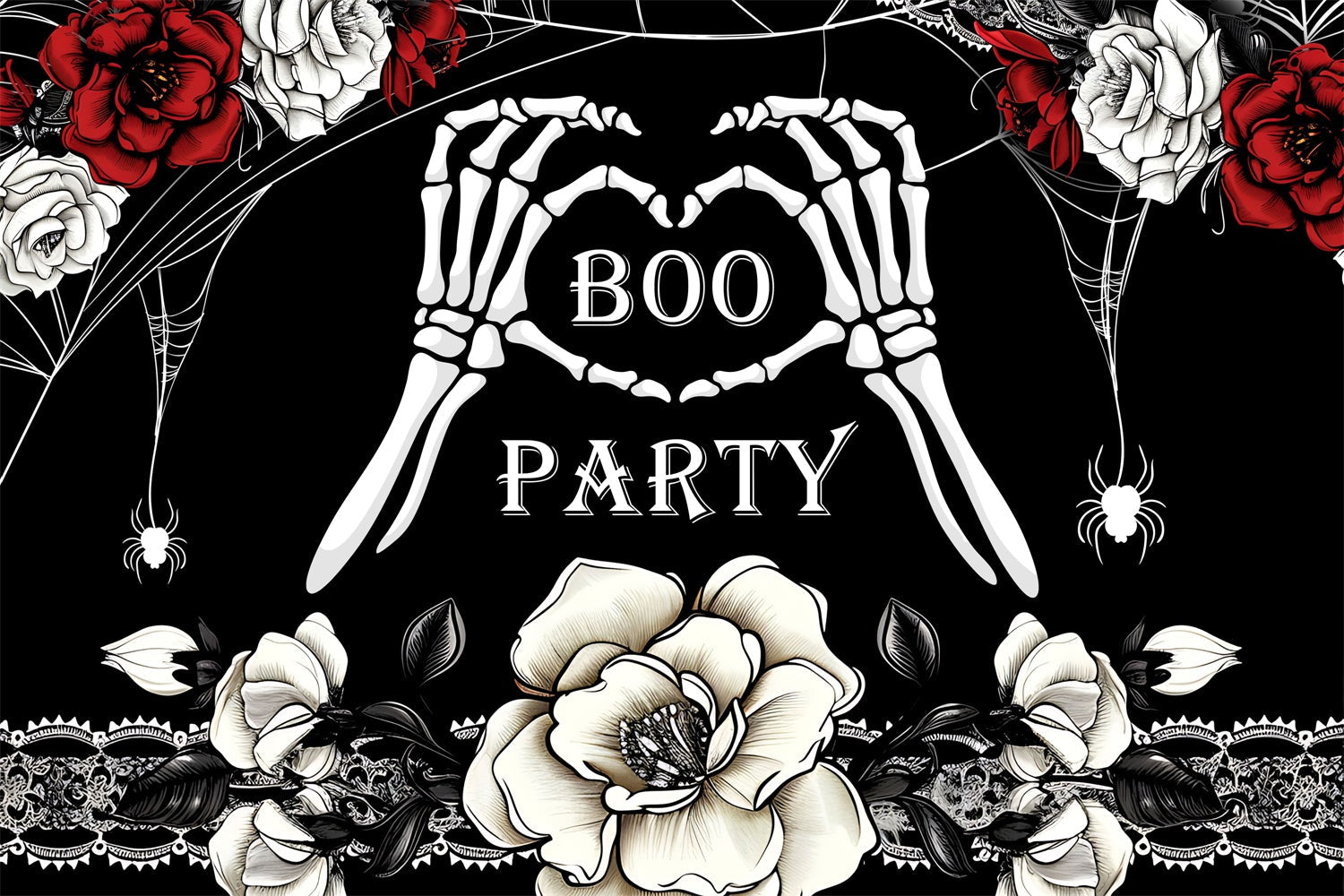 Custom Birthday Party Backdrop Gothic Skelett Rosen Backdrop BRP3-90