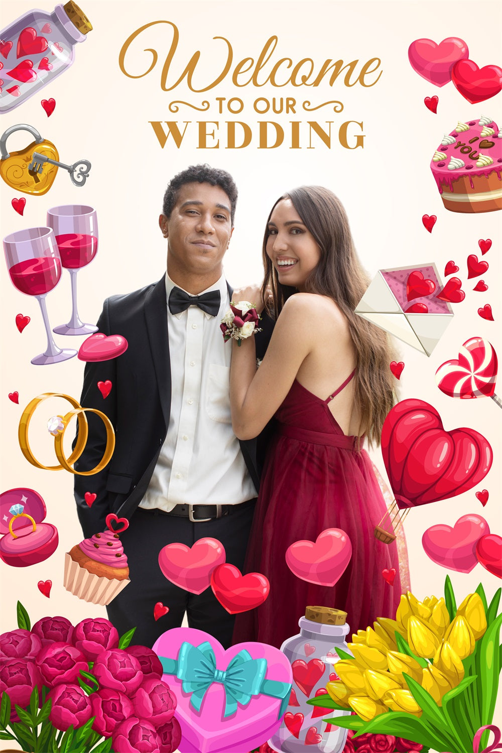 Hochzeit Backdrops Liebe Herzen Rosen Personalisierte Backdrop BRP4-105