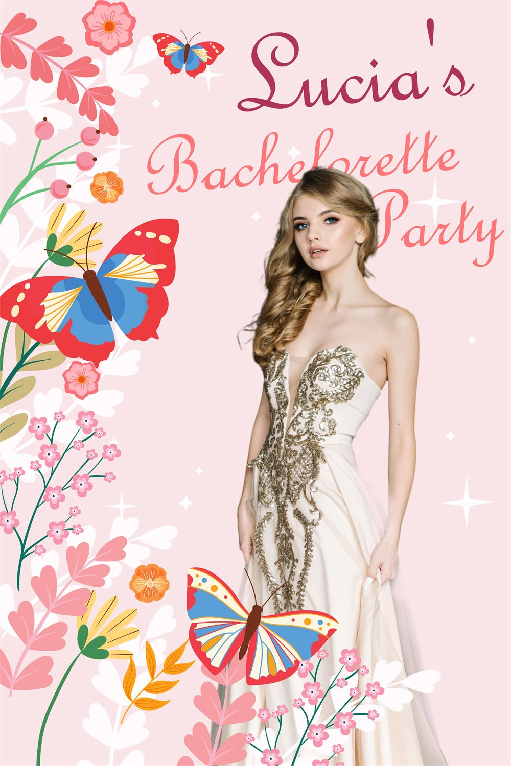 Backdrops für Hochzeiten Rosa Blumen Schmetterling Personalisierte Backdrop BRP4-111