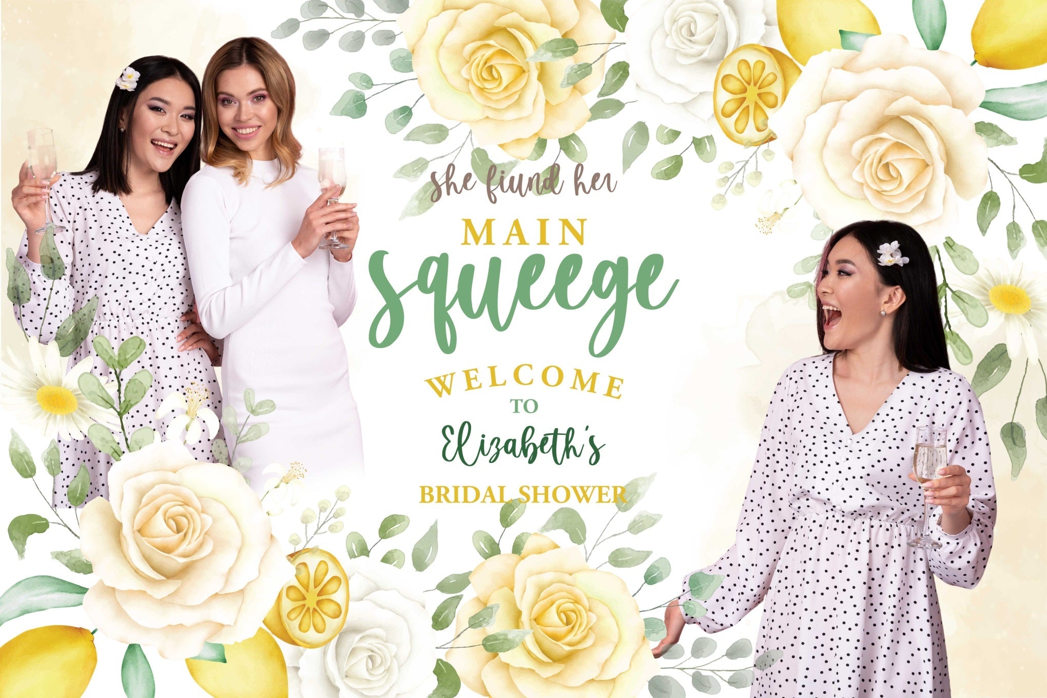 Brautparty-Hintergrund Gelb Zitrone Gänseblümchen Floral Individueller Hintergrund BRP4-139