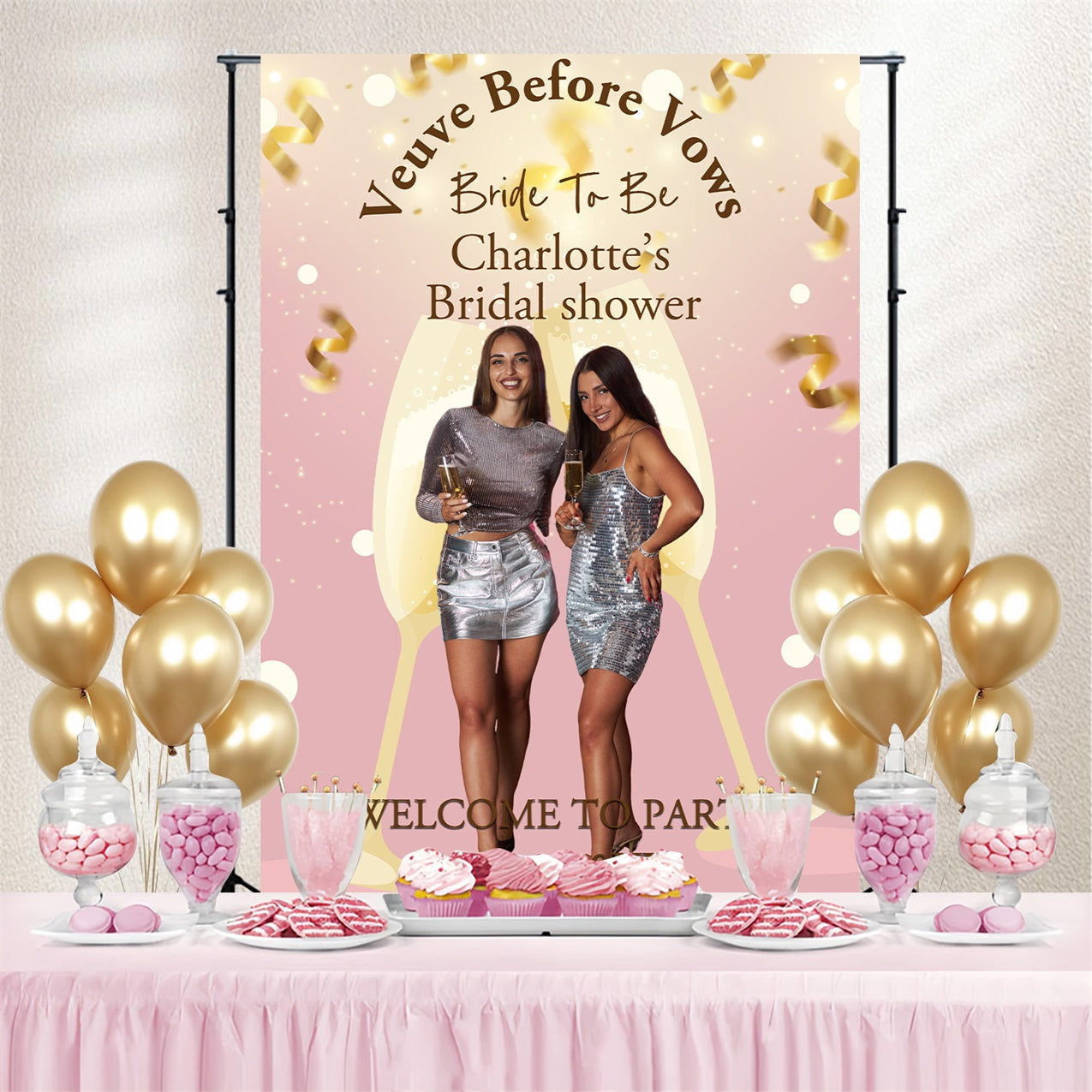 Brautdusche Fotokulisse Ideen Champagner Toast Personalisierte Kulisse BRP4-143