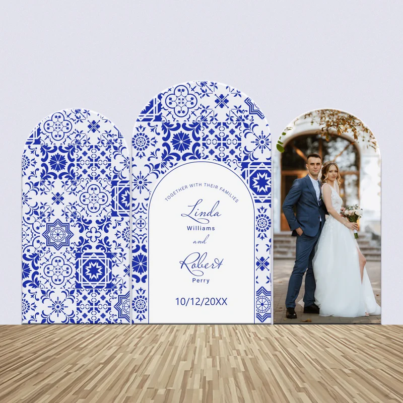 Fotohintergrund Hochzeit Blau gemustert Personalisierter Bogen Backdrop Kit BRP4-145