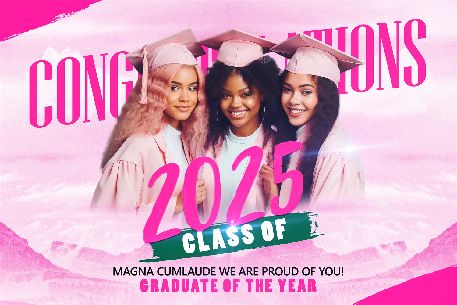 Personalisierte Graduation Backdrop Glam Pink Graduation Party Backdrop BRP4-158