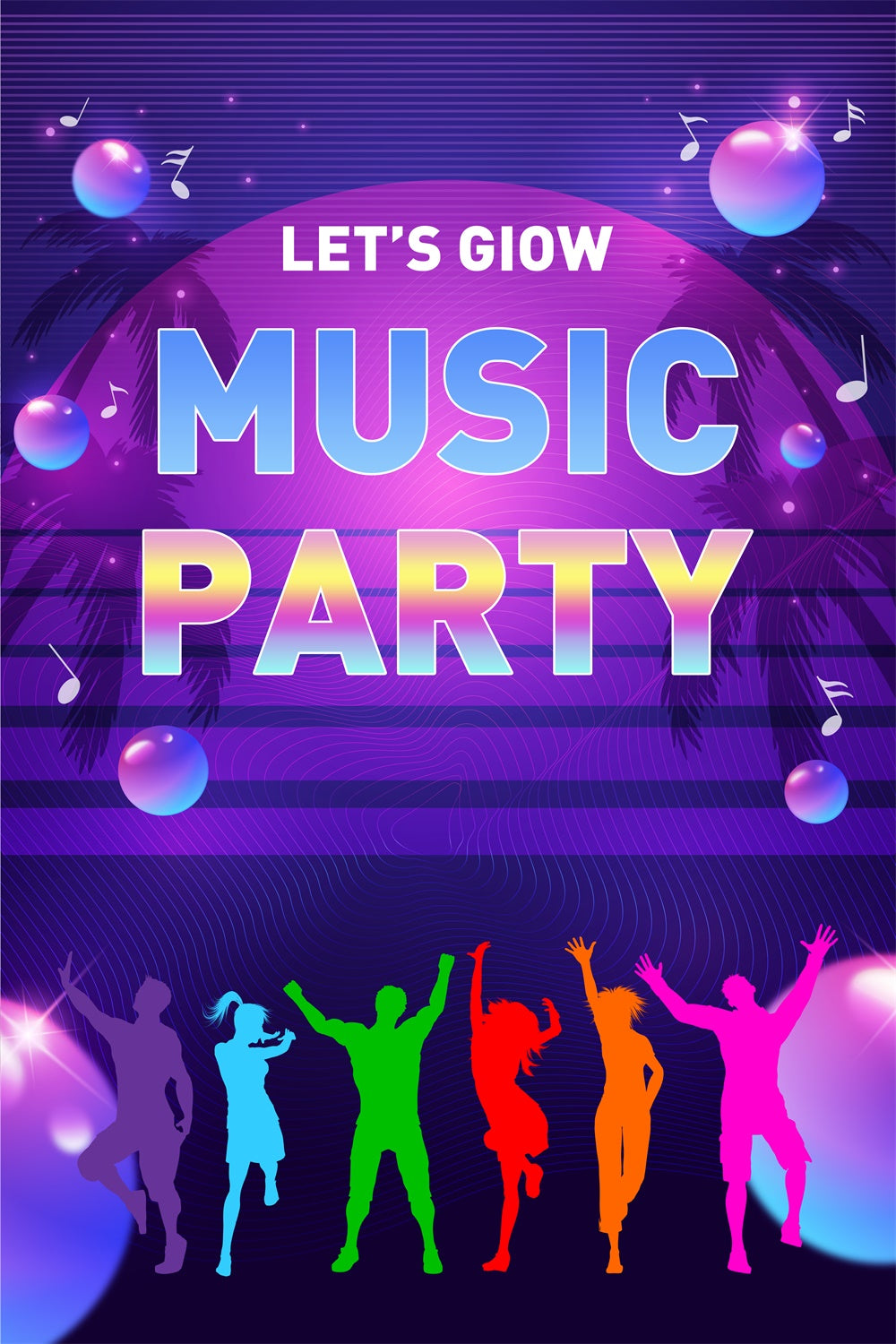 Tanz Backdrop Ideen Palm Neon Musik Tanz personalisiert Backdrop BRP4-223