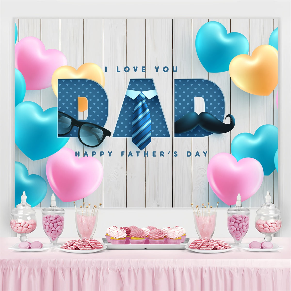 Happy Fathers Day Backdrop Herz Ballon Holz Backdrop BRP4-96