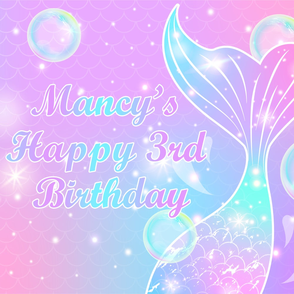 Custom Birthday Backdrop funkelnde Meerjungfrau Schwanz 3. Backdrop BRP5-124