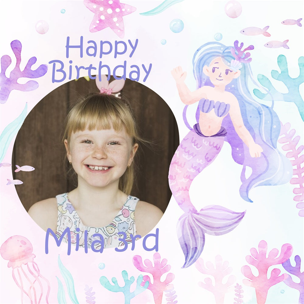 Personalisierte Geburtstag Backdrop Aquarell Meerjungfrau 3. Backdrop BRP5-130