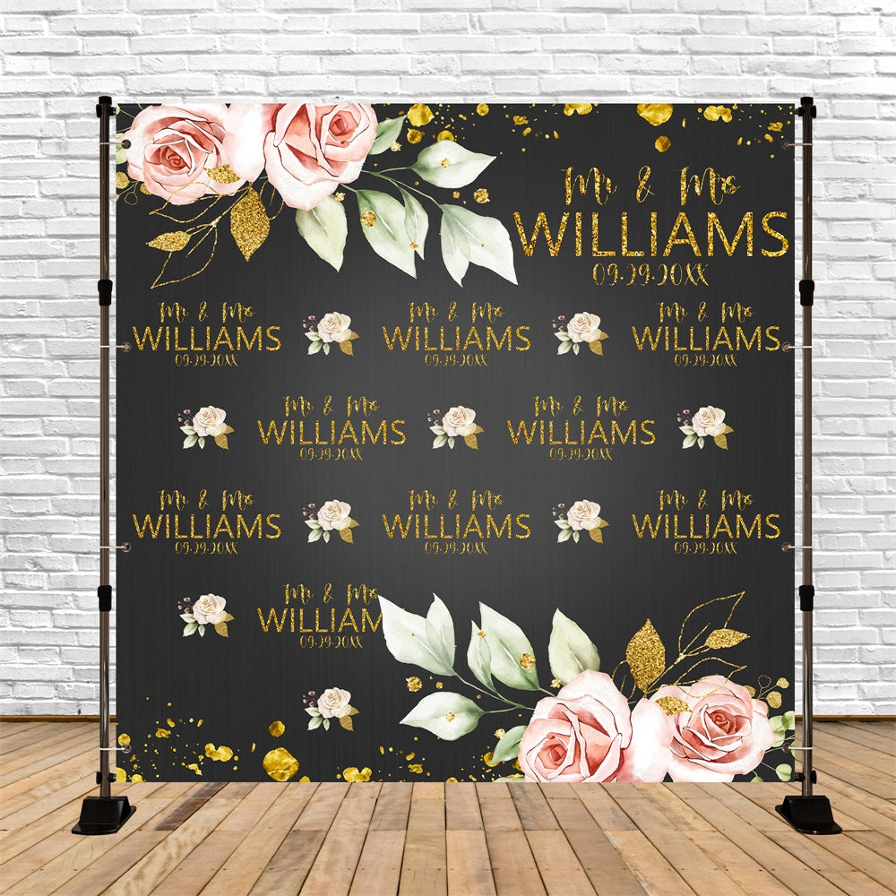 Hochzeits-Hintergrund Romantische Namenswiederholung Floral Custom Backdrop BRP5-157