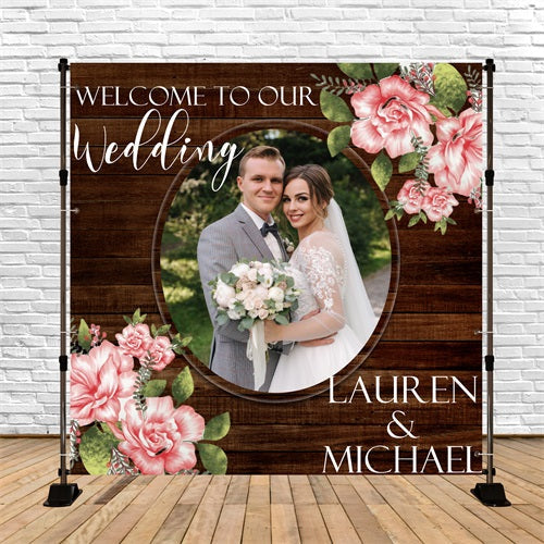 Hochzeitskulisse Rustikal Holz Floral Personalisierte Kulisse BRP5-162