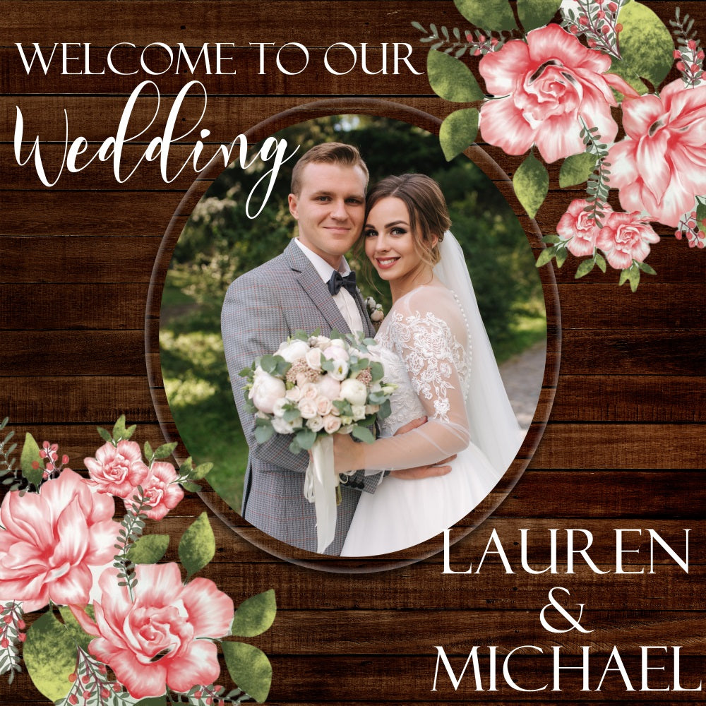 Hochzeitskulisse Rustikal Holz Floral Personalisierte Kulisse BRP5-162