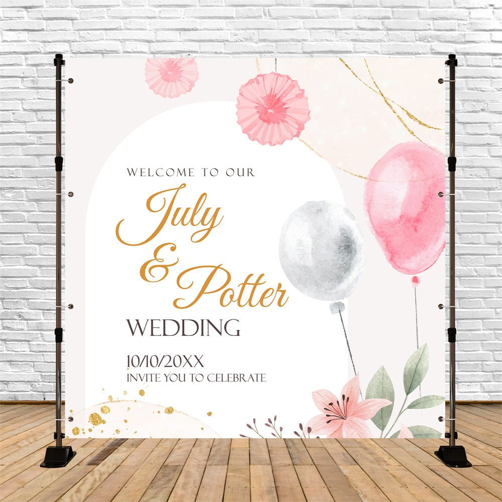 Hochzeitskulisse Ideen Rosa Blumen Ballon Personalisierte Kulisse BRP5-164