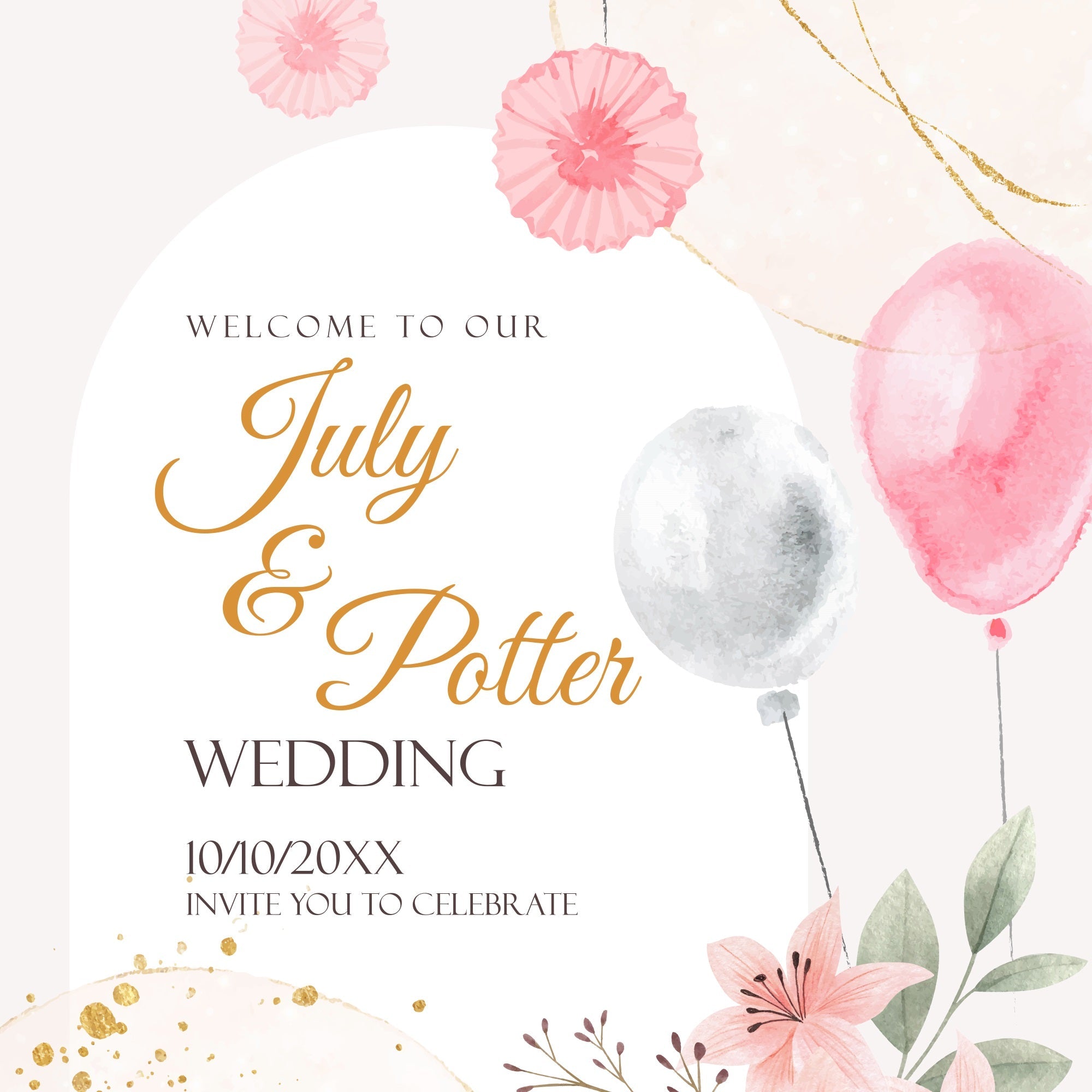 Hochzeitskulisse Ideen Rosa Blumen Ballon Personalisierte Kulisse BRP5-164