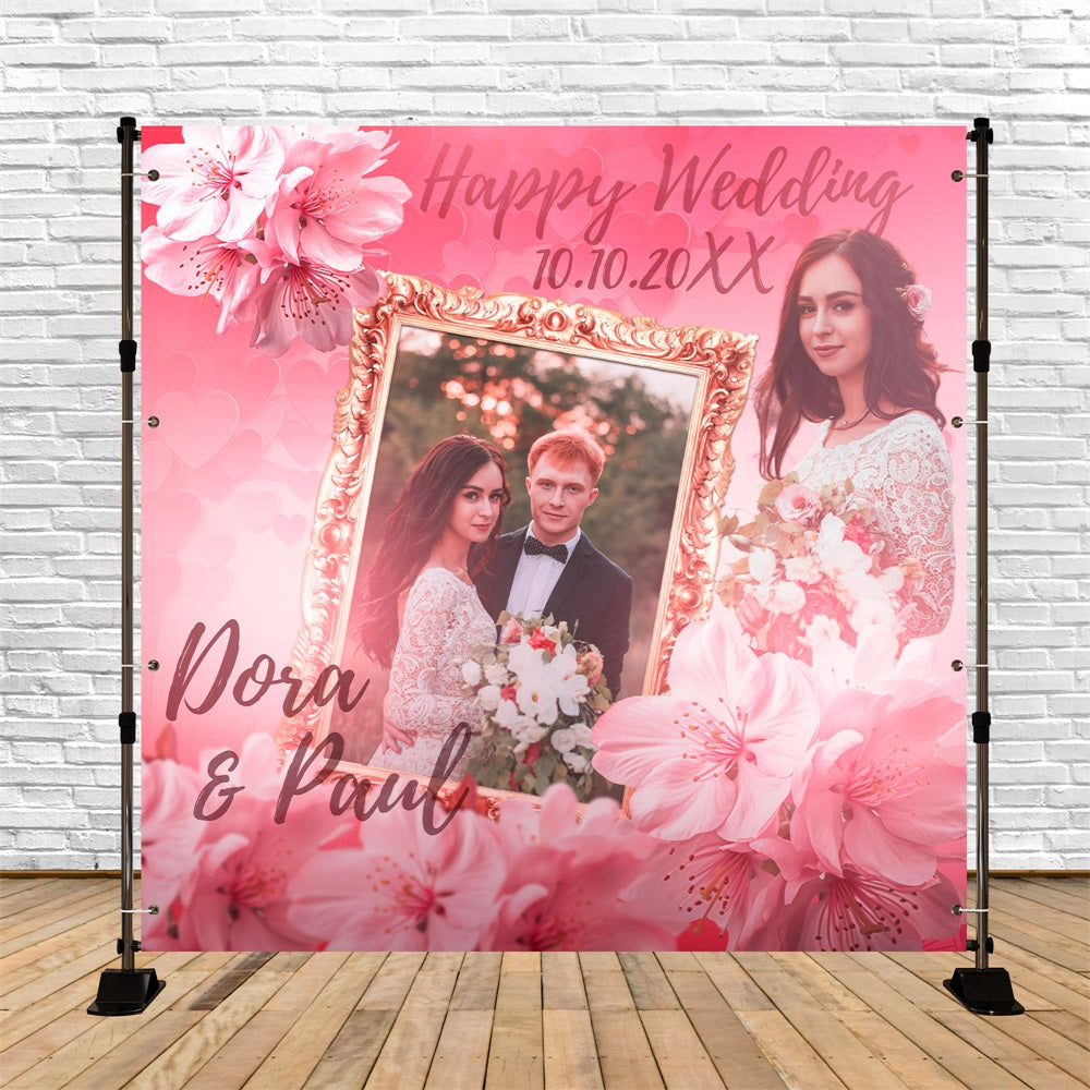 Backdrops für Hochzeiten Pink Sakura Frame Custom Backdrop BRP5-167