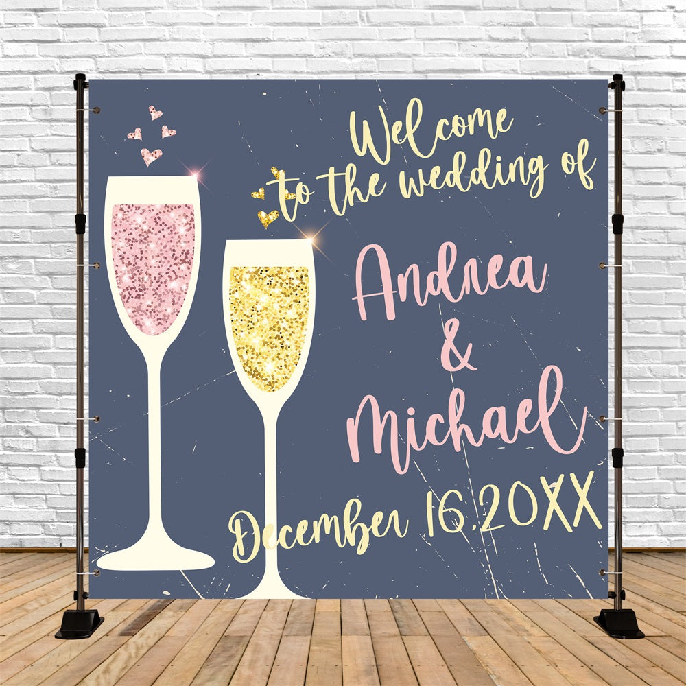 Hochzeit Zeremonie Backdrop Glitter Champagner Liebe Personalisierte Backdrop BRP5-172