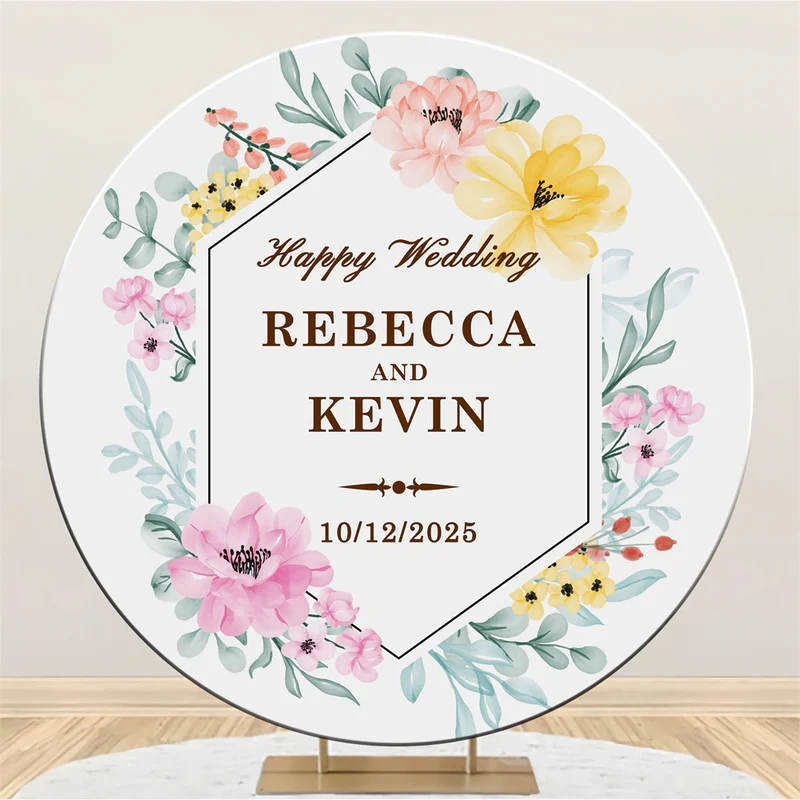 Hochzeit Backdrop Ideen Pastell Blumen Personalisierte Runde Backdrop BRP5-185