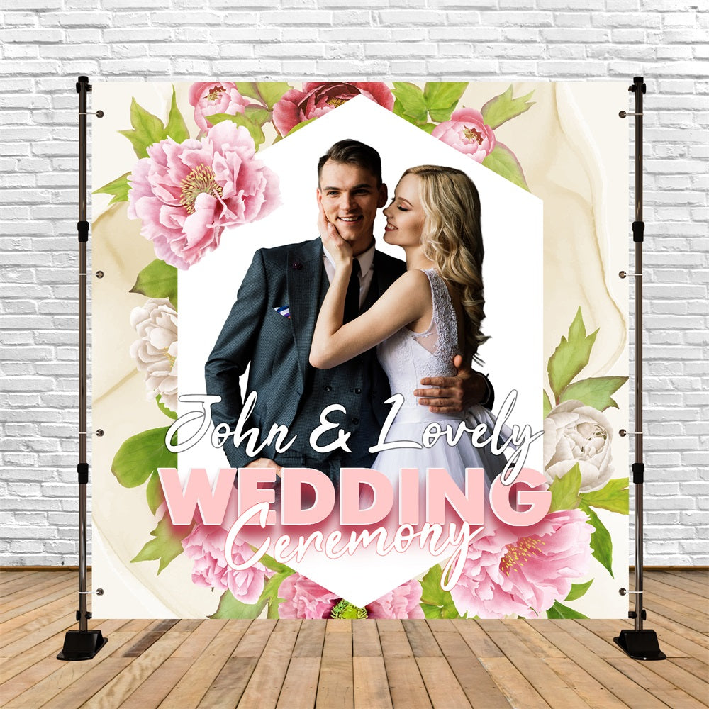 Hochzeit Fotokulisse Ideen Pfingstrose Floral Personalisierte Kulisse BRP5-186