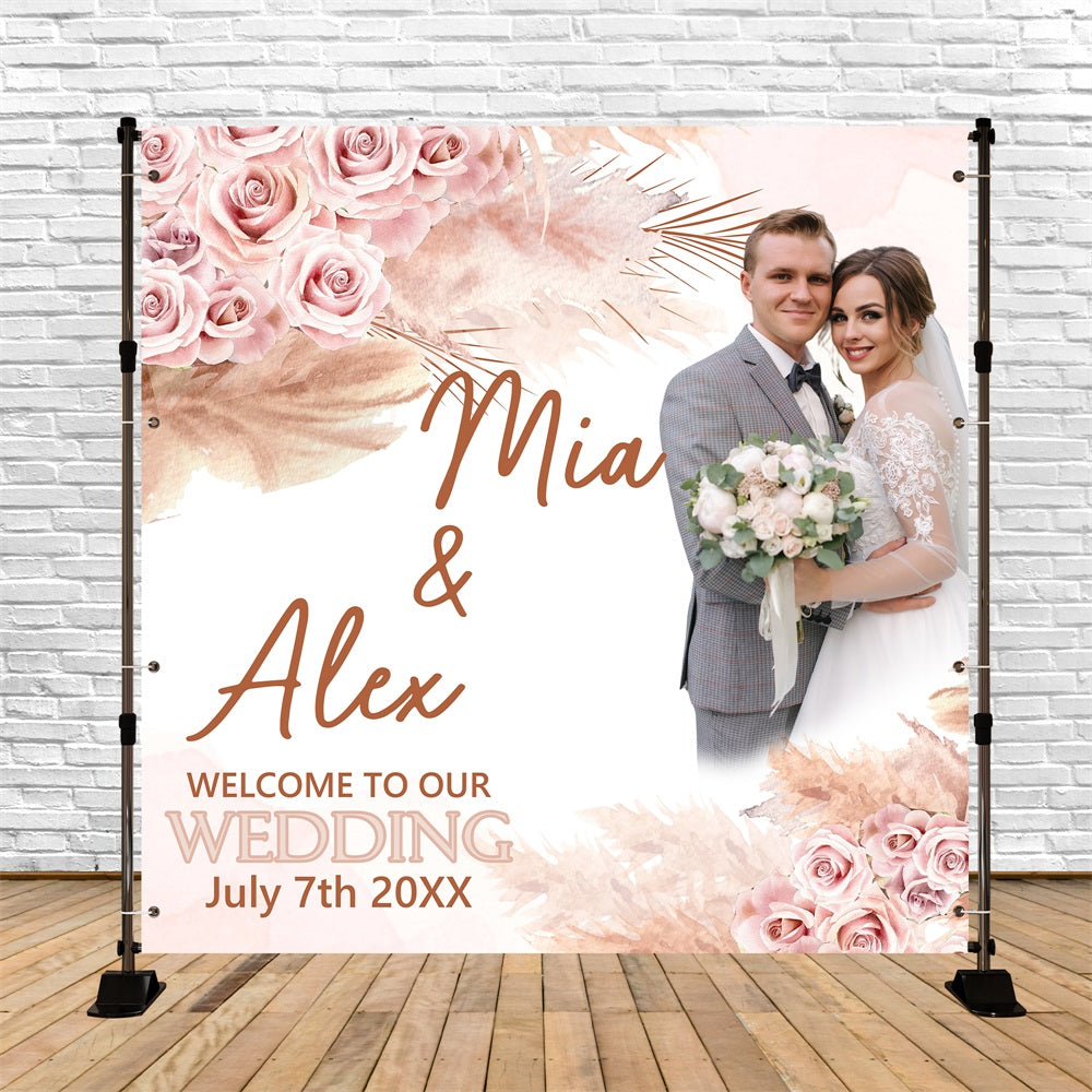 Boho Hochzeit Backdrop Blush Rose Palm Leaf Customized Backdrop BRP5-187