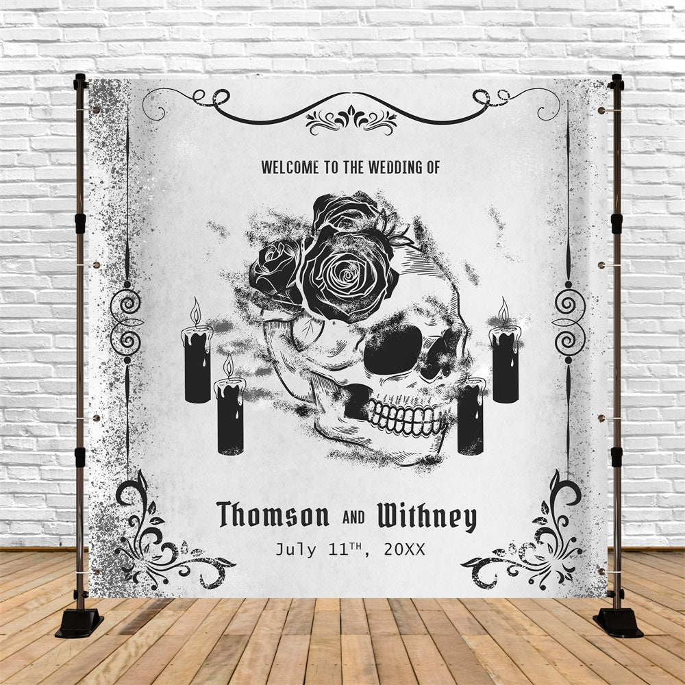Hochzeit Fotokulisse Gothic Totenkopf Rose Personalisierte Kulisse BRP5-193