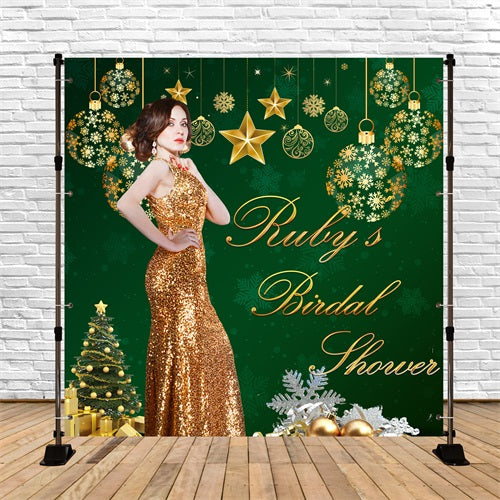 Brautdusche Hintergrund Ideen Grüner Weihnachtsbaum Personalisierte Hintergrund BRP5-200