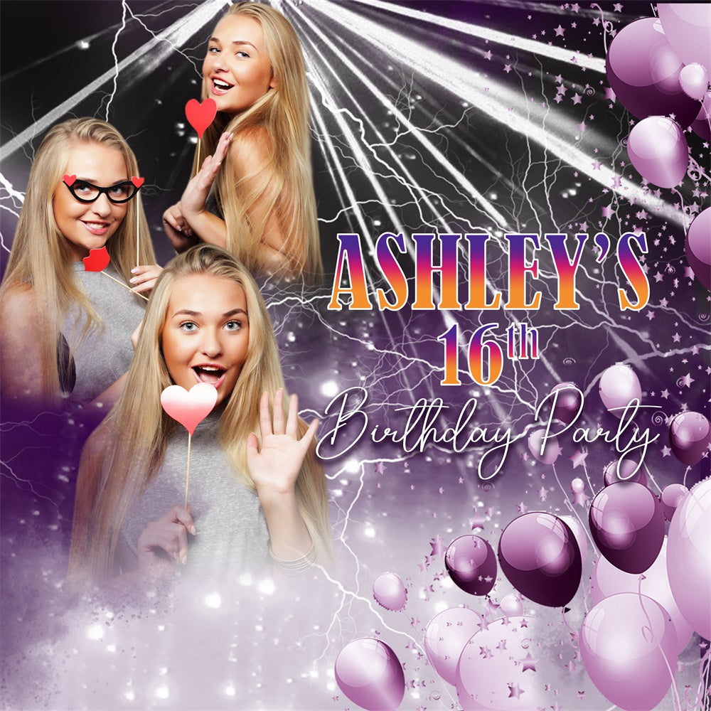 Custom Birthday Backdrop Stilvolle Ballons Lila Sweet 16 Backdrop BRP5-79